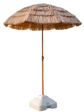 Stroh Sonnenschirm mit Ständer, Balkonschirm Neigbar und Höhenverstellbar, Sonnenschirm für Strand Terrasse Garten Pool Balkon(2.0m)