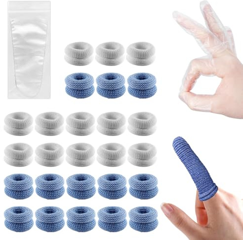 36 Pcs Finger Bandage Set - Cotton Finger Cots for Wounds,Sprains,Cuts,Finger Bandages Tubular for Thumb/Finger Guards,Finger Stall,for Kitchen,Gardening,Sports,Finger Protectors(White,Blue)