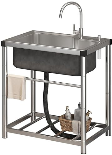 Edelstahl Spültisch Waschbecken Mit Armatur, Ausgussbecken Spülbecken Mit Ablassvorrichtung, Für Küche Restaurant Waschküche Garten(45 * 40cm/17.7 * 15.7in)