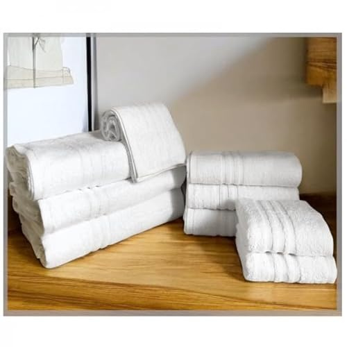 Generico 9 PEZZI Set Asciugamani Bagno Bianchi, Hotel, Cotone, 3 Telo Doccia 100x150cm + 3 ospiti 40x60cm + 3 Asciugamani lavette 30x30cm, ADATTI casa, hotel, SPA, dormitorio.