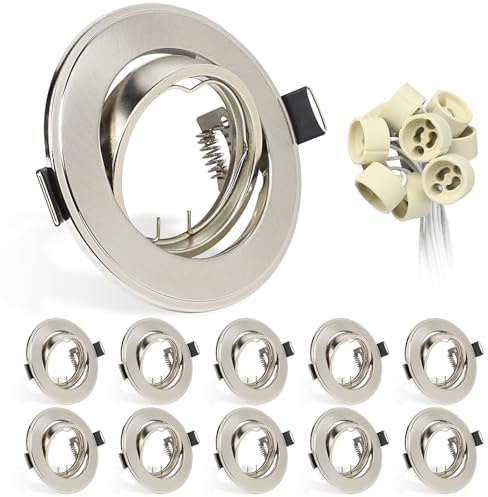 Wondlumi 10X GU10 Downlights for Ceiling Round Brushed Chrome Mounting Frame for Recessed Spotlights 360° Tilt Swivel Downlight Fittings with GU10 Lampholders, Cutout: 68-85mm, No Bulbs