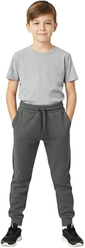 ITRAT Boys Girls School Jog Pants Kids Sports Fleece PE Joggers Trouser Jogging Tracksuit Bottoms Kids Sport Gym wear Casual Trouser 5-14 Years (9-10 Charcoal)