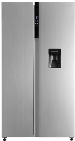 Russell Hobbs Freestanding American Fridge Freezer with Water Dispenser 442 Litre 70/30 in Stainless Steel, Super Freeze Function 177cm Tall & 90cm Wide with 5 Glass Shelves RH90AFF201SS-WD