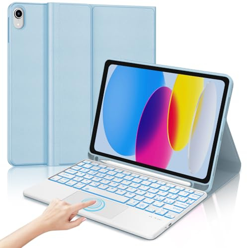 Tastiera per iPad A16 11/10 Generazione (2025/2022) con Touchpad, Cover con Tastiera per iPad 11 Gen 11 Pollici/10 Gen 10.9 Pollici, Bluetooth Magnetica Retroilluminata QWERTY Keyboard, Azzurro