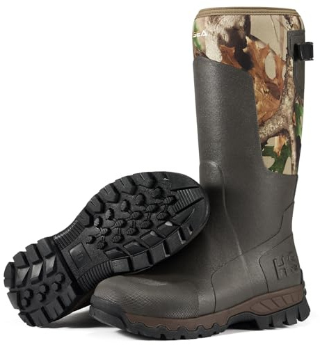HISEA Men's Tall Boot with Arctic Ice Grip, Waterproof Rubber Rain Boots, Insulated Neoprene Warm Mud Boots for Outdoor Work Hunting