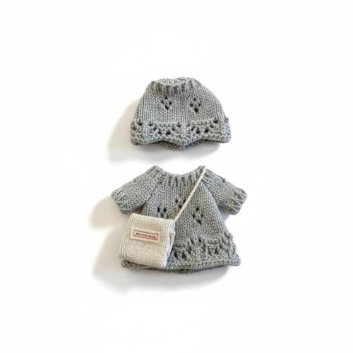 MotiveTech Robe pour Poupée BJD Ensemble Robe Chapeau Vêtements Tenue Tricotée Crochet Maille Douce Texture Ajoures Look Fait Main Adapté aux Collectionneurs , Gris Fumé , Ensemble Maille Creuse+Sac
