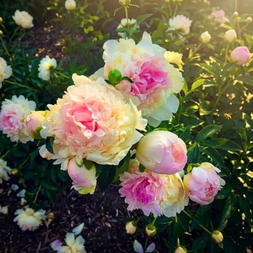 Raíces de Peonía, Arbustos Perennes Premium para Jardín-1 BULBO (Crema con centro rosa)