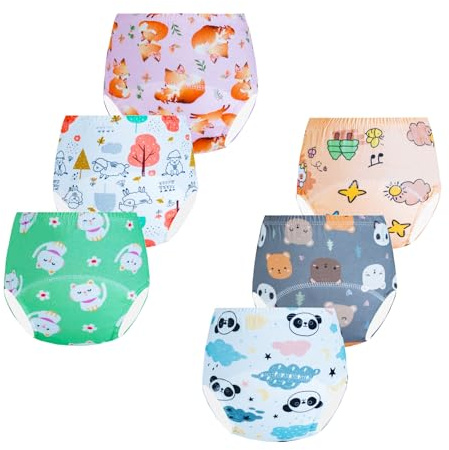 Potty Training Pants for Girls, fit 3–4 Years Toddlers，6 Packs | Soft 95%cotton outer layer, cute girly prints your loves.