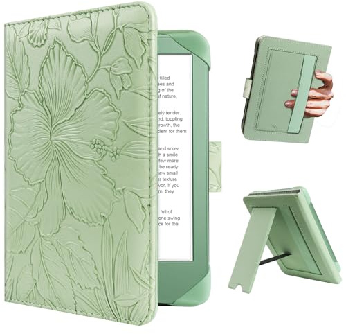 HoYiXi Universal Case For 6 inch eReader,Compatible with Kindle/Kobo Clara HD/Kobo Clara 2E/Paperwhite/PocketBook/Tolino eReader,with HandStrap/Kickstand, Cover Case for 6'' eReaders,Green