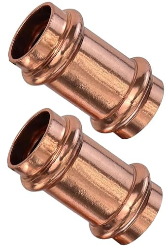 2 Stück Pressfittings Kupfer, Kupferrohr 15mm, Kupfer Schiebemuffe, Kupfer Pressfitting Kupplung zum Verpressen V Kontur für Rohrleitungsanschlüsse für Trinkwasser-, Heizungs- und Kühlsysteme