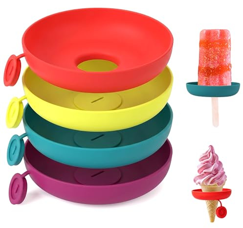 4PCS Silicone Popsicle Holder, Reusable Drip Catcher Holder | for Ice Lollies and Small Ice Cream Cones, Food-Grade Silicone, Dishwasher Safe, Portable