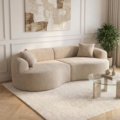 skølm Loki Cloud Couch Teddy-Bouclé, 2-Sitzer, Beige, 2 Kissen, 220 cm | Sofagarnitur, Vollschaumcouch mit Federkern & Vakuum-Kompression, kein Aufbau erforderlich, Sofa für Wohnzimmer, Polstersofa