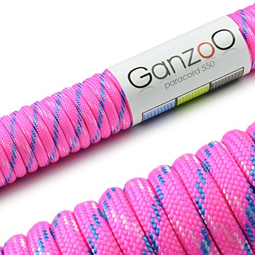 Ganzoo Paracord 550 Kordel-Seil 30 m Rolle, 4 mm Typ 3, Nylon-Polyester mit 7 Kernsträngen, Outdoor-Schnur zum Armband knüpfen, für Hundehalsband und Führband, Camping, Survival-Einsatz, Magenta blau