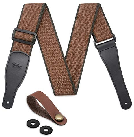 BestSounds Guitar Strap 100% Soft Cotton & Leather Ends Guitar Shoulder Strap With Guitar Strap Lock and Button Headstock Adaptor