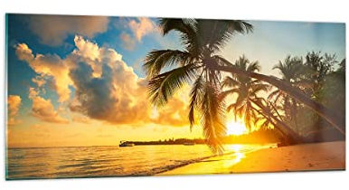 Decoracion Salon mar playa palmera Vidrios decorativos 120x50cm Cuadro Sobre Vidrio Moderno Dormitorio Cocina Cuadros Pared Impresiones Impresión en Cristal Wall Art Prints Grande GAB120x50-3922