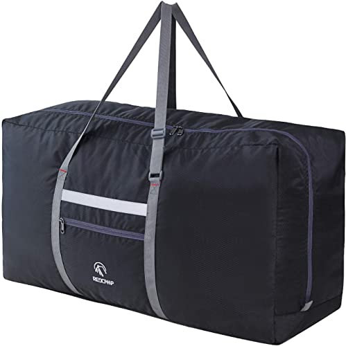 REDCAMP Foldable Travel Bag, 100L Extra Large Sports Bag, Packable Duffle Bag, Lightweight Waterproof Duffel Holdall Bag, Black