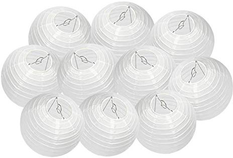 Dazone 10 runde Papierlaternen, weiß, elegant, 20 cm, Lampenschirm, Deko für Hochzeit, Geburtstag, Babyparty, Gartenparty, Garten, Outdoor, umweltfreundlich, langlebig, DIY – 10 Stück