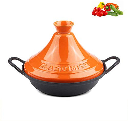 ZHTY Tajine-Topf, emaillierter Gusseisentopf, japanischer hausgemachter geschmorter Keramikauflauf für Verschiedene Kochstile und Temperatureinstellungen Ofen/Orange