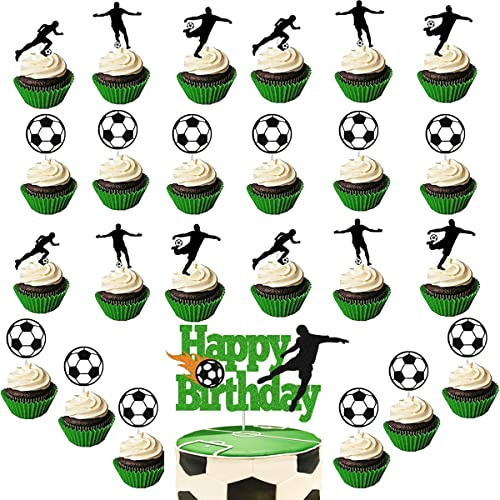 HCRXVV Tortenaufleger fussball 31pcs Sport Tortendeko Fußball Torten Deko für Cupcake, Grün Cake Topper,für Jungs Fußball Sport Party kindergeburtstag Dekoration,Kuchendeko Fussball Geburtstag