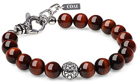 COAI Herren Glücksarmband aus Rotem Tigerauge mit Silber Charm Geschenk für Männer