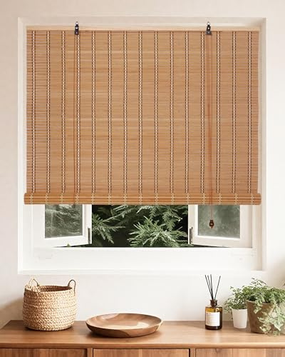 FoundGo 35 W*64 H Bamboo Roller Blinds Sun Shade,Retro Light Filtering Roller Bamboo Curtains Bamboo Roll Up Window Bamboo Roller Curtain Shades for Windows,Doorways.