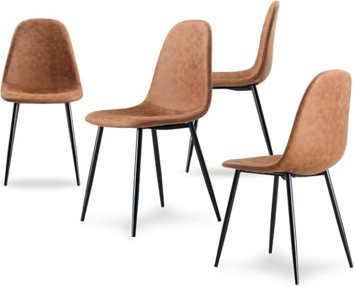 Stanew - Set di 4 Sedie da Pranzo in finta pelle scamosciata, in stile scandinavo Vintage, per cucina e soggiorno, Con gambe in Metallo, Adatto a Sale da Pranzo (Marrone)