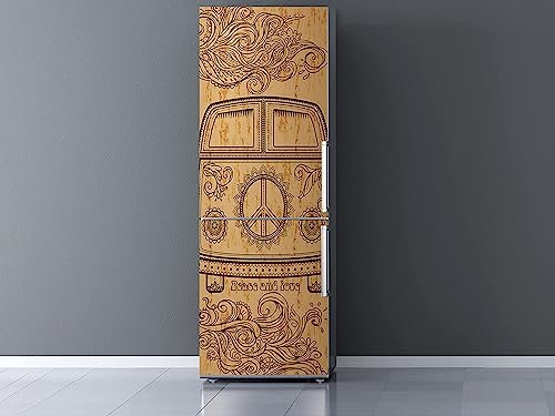 Oedim Vinilo Frigorífico Hippie Vintage, Vinilo Premium, 200x60cm | Adhesivo Resistente y de Fácil Aplicación | Pegatinas de Nevera Económicas y Elegantes | Vinilo Nevera