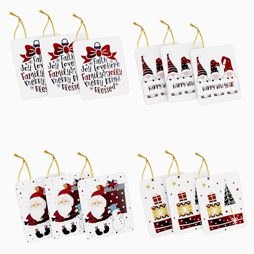 OXYN Set Bigliettini Biglietti Babbo Natale Varie Forme Fantasie Idea di Auguri Decorazione Laccio Brillantini Colorati Etichetta Tag Natalizi Attaccare per Regali Buste Pacco (12pz StyleC)