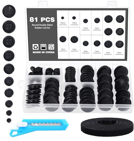 Knpwer 81 Stk Gummitülle Set,10 Größen Gummi Stopfen, Blindstopfen Gummi Sortiment, Kabeldurchführung Gummistopfen,Gummi Kabeldurchführung,mit Craft Messer und Kabelbinder Kit