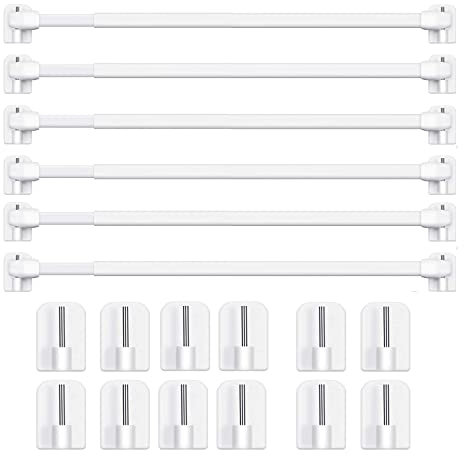 BANJILI - 6 aste per tende per finestre, cucina, progetti fai da te, allungabili con ganci autoadesivi (60-100 cm) (6 pezzi)