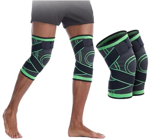 GIEEU 2 pezzi Sportiva Regolabile Tutore Ginocchio,Tutore Ginocchio Compressione Elastica Ginocchiere, per Artrite,Legamenti Menisco, Recupero Post Operatorio e Sport