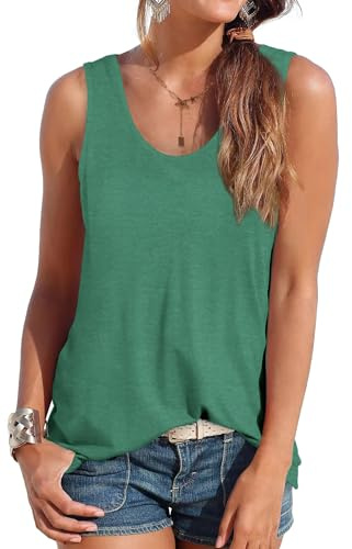 DUOEASE Elegant Camiseta Sin Mangas Mujer Verano Cuello Crew Camisetas de Tirantes Color sólido Camisetas Basicas Mujer-Verde-3XL