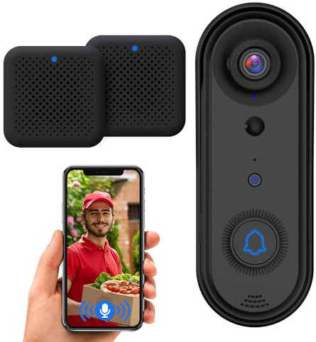1080p Wireless Video Doorbell with Indoor Ring Chime, AI Human Detection, 2-Way Audio, Night Vision, Real-Time Alerts, Smart Home Protection, Surveillance Indoor/Outdoor, SD Card/Free Cloud Storage