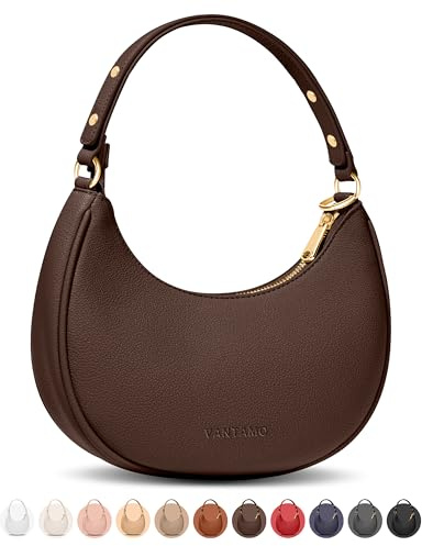 Vantamo Crescent Bags For Women with RFID Protection, Half Moon Clutch Purses for Women with Anti-Theft Clip for Extra Safety, Premium PU Leather Handbags for Work & Going Out, Coffee Brown Purse