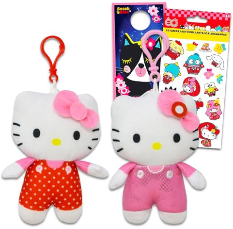 Hello Kitty Pl sch-Schl sselanh nger, 2 St ck B ndel mit 2 Hello Kitty Schl sselanh ngern, Plushies f r Kinder plus Aufkleber, mehr | Hello Kitty Bag Clips, Partygeschenk-Set