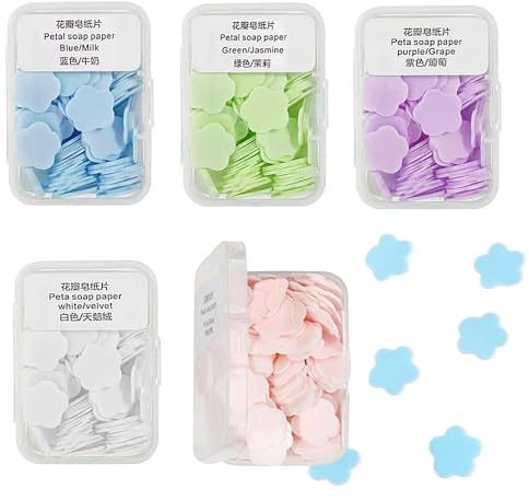 5 Box Travel Soap Sheets Portable Mini Travel Soap Paper Mini Scented Slice Sheets with Storage Box Mini Scented Slice Backpacking Essentials Travel Camping Hiking Outdoor Sports