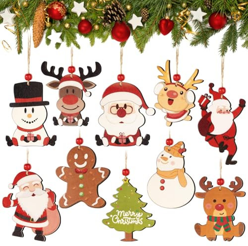 BOFUNX Ornamenti Natalizi in Legno - Decorazioni Albero di Natale, Pendenti, Addobbi, Ciondoli - Artigianato Fai da Te
