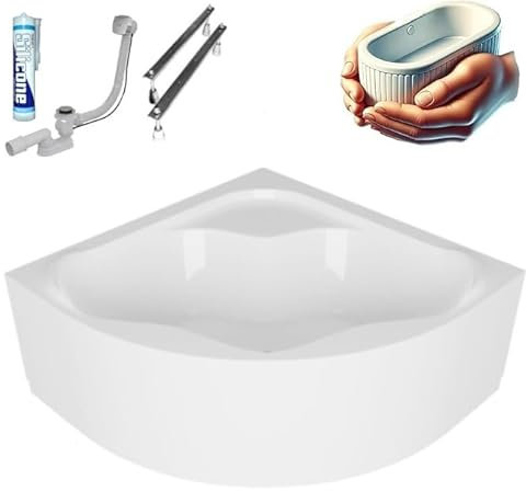 ECOLAM Vasca da bagno Selma 140 x 140 cm con isolamento, vasca da bagno termica ecoThermoPro, protezione termica, isolamento acustico, vasca angolare simmetrica + rivestimento in acrilico, scarico