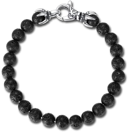GAVU Bracelet Perle Homme, Bracelet Triple Protection Œil de Tigre Pierre de Lave Tourmaline Noire, Fermoir Griffe de Dragon en Acier Inoxydable, 16.5cm/18.5cm/20cm