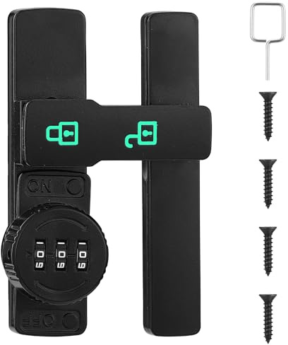 Lpraer Verrou de porte lumineux à 180 ° avec serrure à combinaison à 3 chiffres verrouillable Serrure de sécurité pour porte coulissante, porte d'appartement, abri, armoire, porte