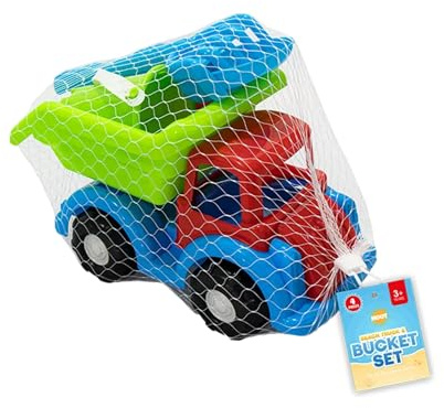 Fyne-Finds Sand Beach Dumping Truck, Rake, Spade, Sand Mold and Bucket with Tool Set 4Pc Plastic Garden Toys Kid Outdoor Playset for 3+ Years