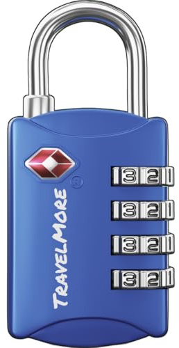 TSA-Gepäckschloss mit 4-stelliger Zahlenkombination | TSA-Kofferschloss für Flugreisen | TSA-Schloss für Koffer, Gepäck, Rucksack | Zahlenschloss | 1 Stück, Blau