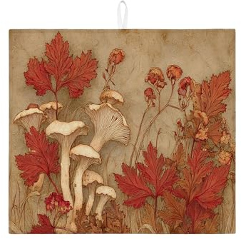 Fall Dish Drying Mats For Kitchen Counter, Rustic Red Leaves Absorbent Dish Rack Mat, Vintage Microfiber Drying Pad For Coffee Bar Protector 16x18 Inch
