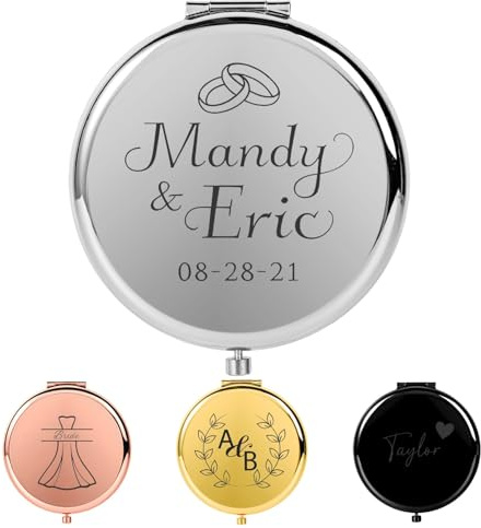 HERSTL Personalisiertes Geschenk Für Frauen, Individuell Gravierter Kompakt-Kosmetikspiegel Mit Text, Tragbarer Taschenspiegel Für Unterwegs, Geschenke Zum Jahrestag Oder Geburtstag(Silver)