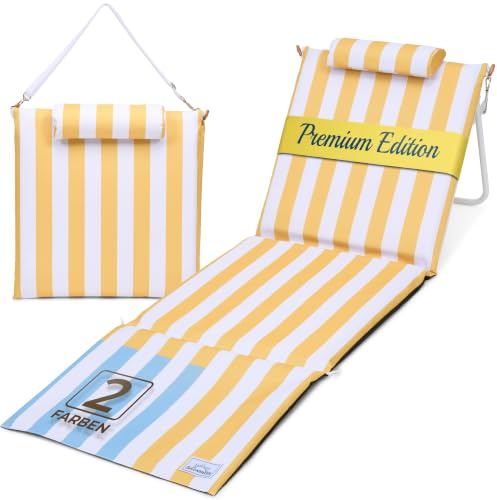 SunCarrier Strandmatte klappbar mit Dicker Polsterung –strandliege klappbar leicht für Strand, See & Garten – Bequeme Liegefläche, stabil & langlebig (Sonnengelb)