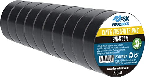 ferrestock fsktpv002 Nastro isolante, Nero, 19 mm x 20 m, Confezione da 10 pezzi