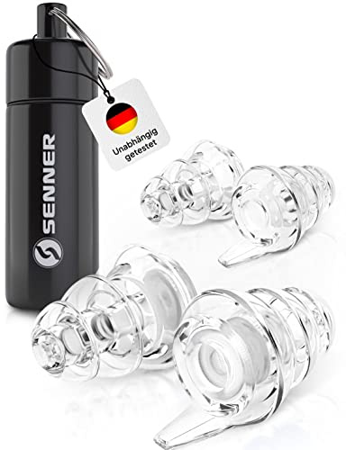 Senner MusicPro - Gehörschutz Ohrstöpsel Konzert, Festival, Musik und Party - Gehörschutz für Musiker, mit Schlüsselanhänger - Hi-Fi Gehörschutzstöpsel Earplugs | SNR 20 dB, clear/transparent