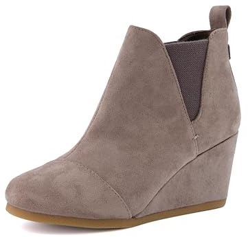 Dunes Women's Zoey Wedge Bootie, Soft Vegan Suede, Easy Slip-On Design, Memory Foam, Wide Widths Available, booties for women with heel, TAUPE 9