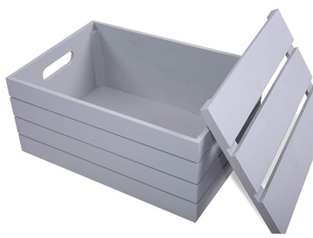 green leaves Wooden Crate with Detachable Lid Storage Box Gift Hamper Retail Display Shelve Box (Medium, Grey)