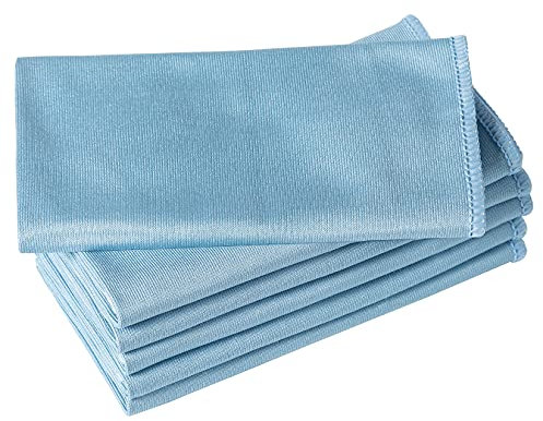 Puomue 6 Pack Microfiber Glass Cleaning Cloth, 16 Inch X 16 Inch, Lint Free Quickly Clean Window, Glasses, Windshields, Mirrors, and Stainless Steel, Blue